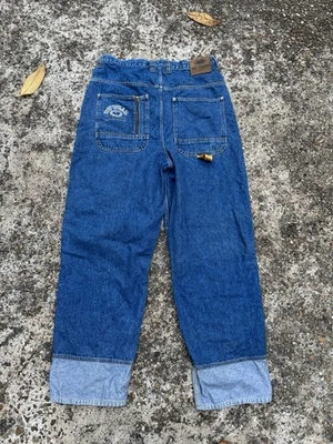 Pantalones de mezclilla Wu Wear para hombre 38x32 azul pierna ancha patinador holgados grunge pipe Y2K Foto 1 de 4