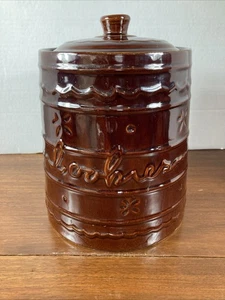 Vintage Marcrist Stoneware Cookie Jar - Daisy-Dot Brown Glaze Made In USA - Picture 1 of 11