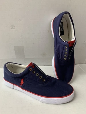 Polo Ralph Lauren Azul Marino y Rojo Fabian Lona Tenis Para Hombre Talla 11.5 D Pony Foto 1 de 4