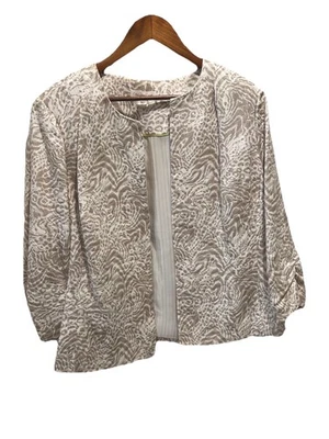 Блейзер Cold Water Creek размер 20 серо-белый с геопечатью открытый передний с подкладкой собранный  - Изображение 1 из 4