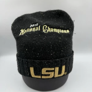 LSU Tigers 2019 National Champions Knit Beanie Hat Nike Black CFP Logo - Picture 1 of 6