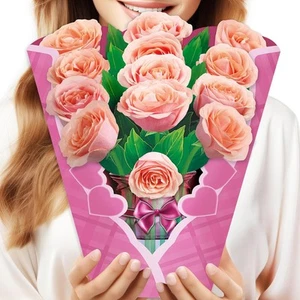 Paper Pop Up Flower Bouquet Card, Rose, 3D Popup Cards, 12 inch Caramel color - Picture 1 of 7