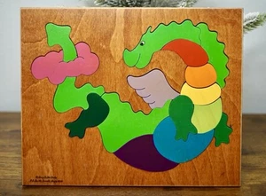 Colorful Flying Dragon Wooden Puzzle Maplewood 16 Pieces Ages 3+ Handmade 11”x9” - Picture 1 of 7
