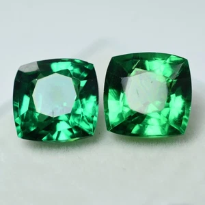 CERTIFIED 20.67 Ct Natural Green Garnet Square Cushion Loose Gemstone Pair - Picture 1 of 11