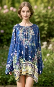 Johnny Was 1X Tunic Top Blouse 100% Silk Lightweight Cool Soft Flowy Butterflies - Picture 1 of 15