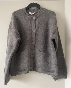 M&S Nutmeg Brown Crew Neck Button Pocket Chunky Cardigan. Sz M BNWT - Picture 1 of 4