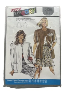Vtg Burda Pattern 5136 Unlined Jacket 2 Sleeve Length Easy Miss 12 - 24 CUT '80s - Picture 1 of 2