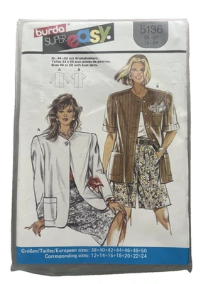Vtg Burda Pattern 5136 Unlined Jacket 2 Sleeve Length Easy Miss 12 - 24 CUT '80s - Image 1 of 2