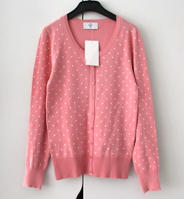THE BASICS C&A Damen Mädchen Strickjacke Cardigan rosa gepunktet Gr. XS - Bild 1 von 3