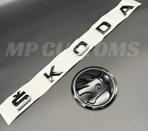 Skoda Kodiaq Motorhaube & Heck Skoda Emblem Buchstaben Schriftzug Schwarz Glanz Badge 100mm - Bild 1 von 4