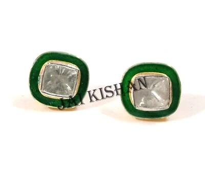 Серьги-гвоздики женские ювелирные изделия серебро 925 пробы дизайн зеленая эмаль бриллиант полки - Изображение 1 из 4