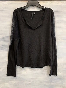 RARE! JOE'S JEANS 'Ginelle' Long Sleeve Linen Blend T-shirt Tee Top, M - Black - Picture 1 of 11