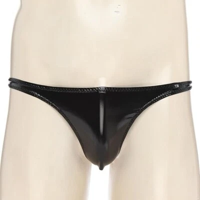 Mens PVC Thong Back Briefs Pants G string Bikini Black Wet Look Underwear Sexy - Image 1 of 4