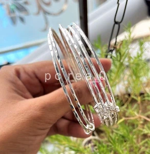 7 Set of bangles, Hammered Sterling Silver Link bangles Stacking bangle Woman J3 - Picture 1 of 7