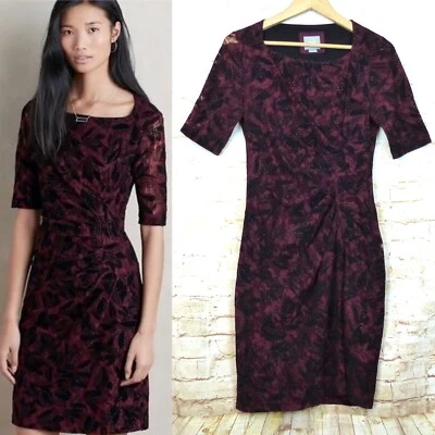 Vestido Vaina Anthropologie Maeve Elorn Mujer 6 Rojo EE. UU. Negro Encaje Acanalado Romántico Foto 1 de 4