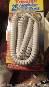Lote de 2 cables de bobina blancos 25" pies de largo Ea. TELÉFONO CABLE TOTALMENTE NUEVO ENVÍO RÁPIDO - Imagen 1 de 1