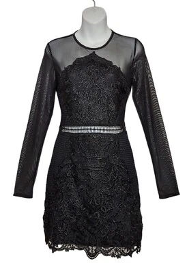 Forever 21 Dress Pencil Long Sleeve Lined Lace Black Womens Jr L - Image 1 of 4