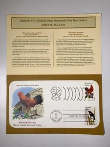 1987 FDC DUAL POSTMARK PRIMO GIORNO COPERTINA PZ -- RHODE ISLAND POLLO & Blackbird - Foto 1 di 1
