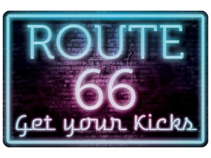 Route 66 Neon geprägtes Metallschild 8x12 - Bild 1 von 1