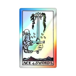 Das Ass der Schwerter (Tarotkarte) holographischer AUFKLEBER gestanztes Vinyl-Aufkleber - Bild 1 von 19