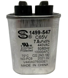 Coleman Sheng Ye C65V-440V AC-7,5μF ±5% Oval Run Kondensator, 1499-547 - Bild 1 von 3