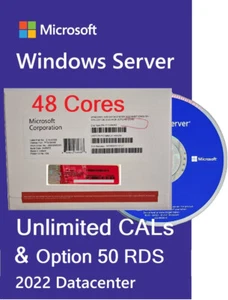 Microsoft Windows Server 2022 centre de données 48 cœurs calques illimités & option 50 RDS - Photo 1/7