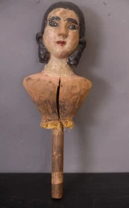 Antique Hand Carved Wood Santos Doll Primitive Folk Art Bust Figure Puppet 17" - Picture 1 of 14
