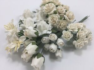 50 Mix Paper Flower DIY Wedding Scrapbook Card Making Topper TH/Nov1(WHITE)