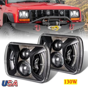 DOT Approved 2pc 7x6" 5x7" Led Headlights DRL for Jeep Wrangler XJ Cherokee YJ - Foto 1 di 9