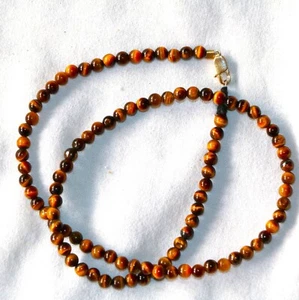 Collar ojo de tigre piedras preciosas hecho a mano oro macizo 14K 585 broche - Imagen 1 de 9