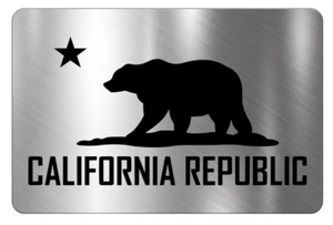 Engraved Car Badge Acrylic Emblem BRUSHED SILVER California Republic Bear Flag - Picture 1 of 4