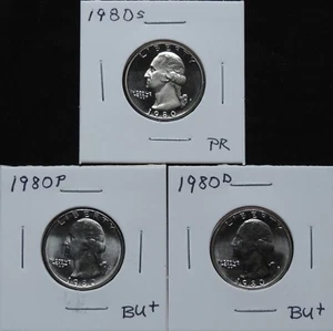 1980P BU+, 1980D BU+, 1980S PR Washington QTS 5A12DPC-1-2-3 - Picture 1 of 4