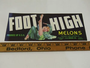 OLD VINTAGE FOOT HIGH MELONS PRODUCE CRATE PAPER LABEL SEXY LADY - Picture 1 of 1