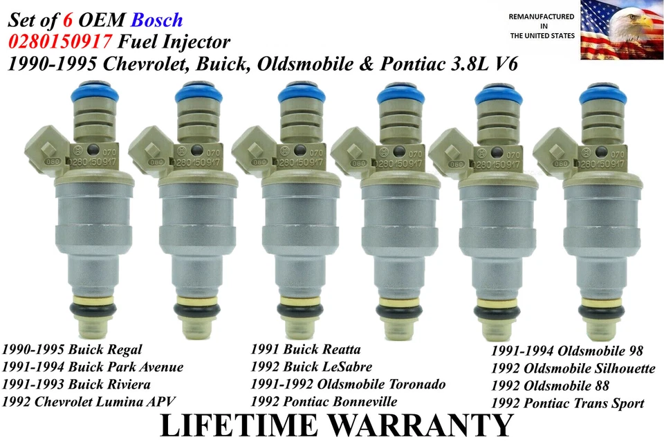 Juego de 6 inyectores de combustible Bosch OEM para Buick LeSabre 1992 3,8 L V6 Foto 1 de 1