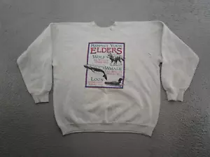 Vintage 90s Respect Your Elders Wolf Whale Loon Sweatshirt Size L Nature Read - Picture 1 of 12