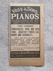 Vose & Sons Pianos 1890 Victorian Print Ad Tremont Street Boston Massachusets - Imagen 1 de 3