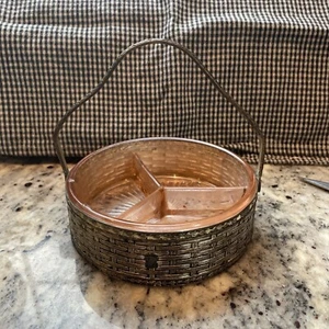 Antike Depression rosa Glasschale in versilbert mit Familienwappen Schmuck - Bild 1 von 11