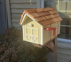 Amish Crafted Beige (White Trim Barn Style Mailbox - Lancaster County PA
