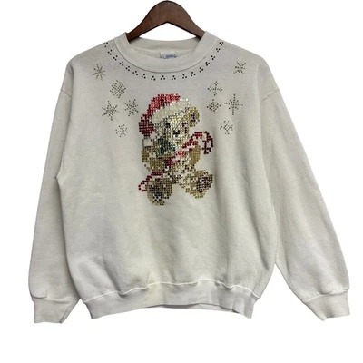 DE COLECCIÓN GRUNGE Navidad Oso de Peluche Lentejuelas Sudadera Talla Grande Foto 1 de 4