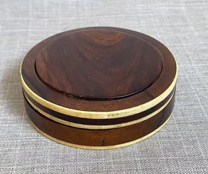 Antigua caja de baratija de tabaco de bolsillo redondo de nogal c1820 Regency bandas de hueso borde - Imagen 1 de 17