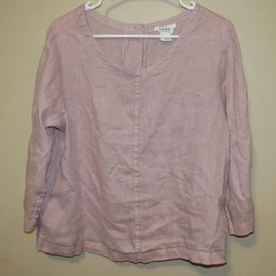 Nicole Miller 100% Linen Dusty Rose Pink Button Back Boxy Top Shirt Women's sz L — 第 1/3 张图片