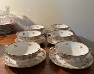 6 Schumann Empress Dresden Flowers Cream Soup Bowl & Saucer Sets Mint 12 Pieces - Picture 1 of 8