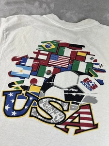 Vintage 1994 US Soccer Shirt Mens Large White USA Flags World Cup Graphic Tee - Bild 1 von 12