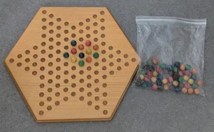 Gioco da Tavolo Vintage in Legno Esagonale Tradizionale Dama con Marmi in Legno - Foto 1 di 24