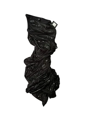 NWT Norma Kamali Diana Shimmering Black One Shoulder Ruched Gown XL/42 - Image 1 of 4