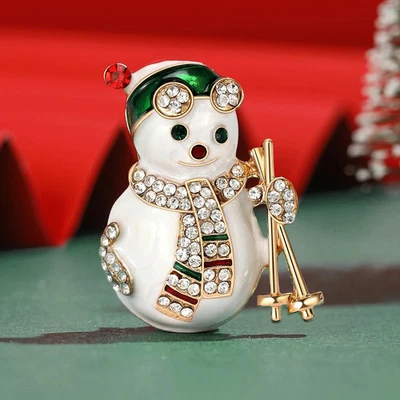 Broche boneco de neve luxo – cristal strass Natal inverno feriado presente - Imagem 1 de 4