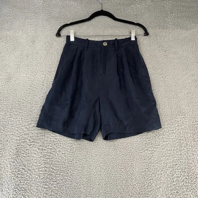 Vince Silk Shorts Womens 0 Navy Blue 100% Silk High Rise Pleated Trouser Preppy - Image 1 of 4