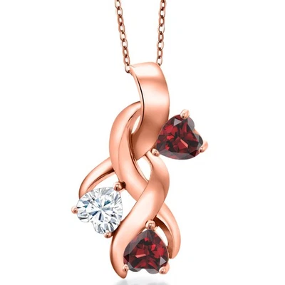 Покрытый розовым золотом серебряный кулон из граната и белого муассанита 18 карат для женщин (1,62 - Изображение 1 из 4