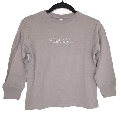 RABBIT SKINS T-Shirt Size 4 Kids Long Sleeve Clear Lake Embroidery Cotton Gray - Image 1 of 4