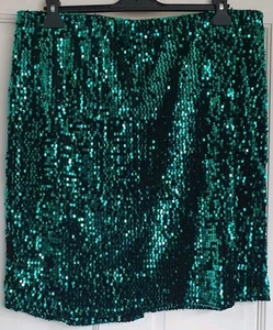 ROMAN Womens Sequin Mini Skirt UK 20 Green Party Cocktail L21" Vgc - Picture 1 of 8